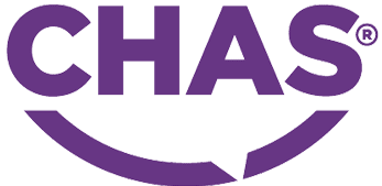 A purple logo with the word chas on it for a Commercial Cleaning company.