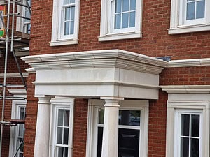 Stone Portico Cleaning, Stone portico black stripes removed