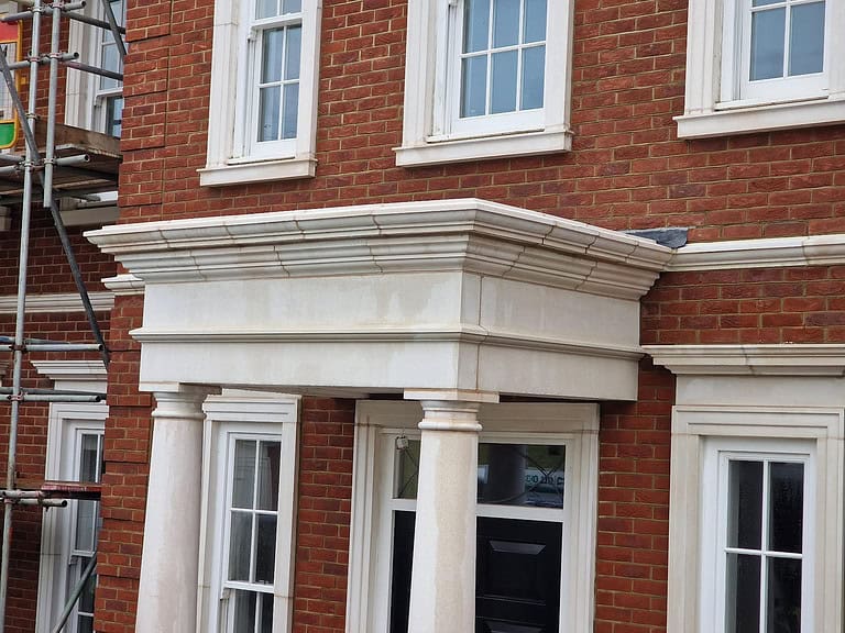Stone Portico Cleaning, Stone portico black stripes removed